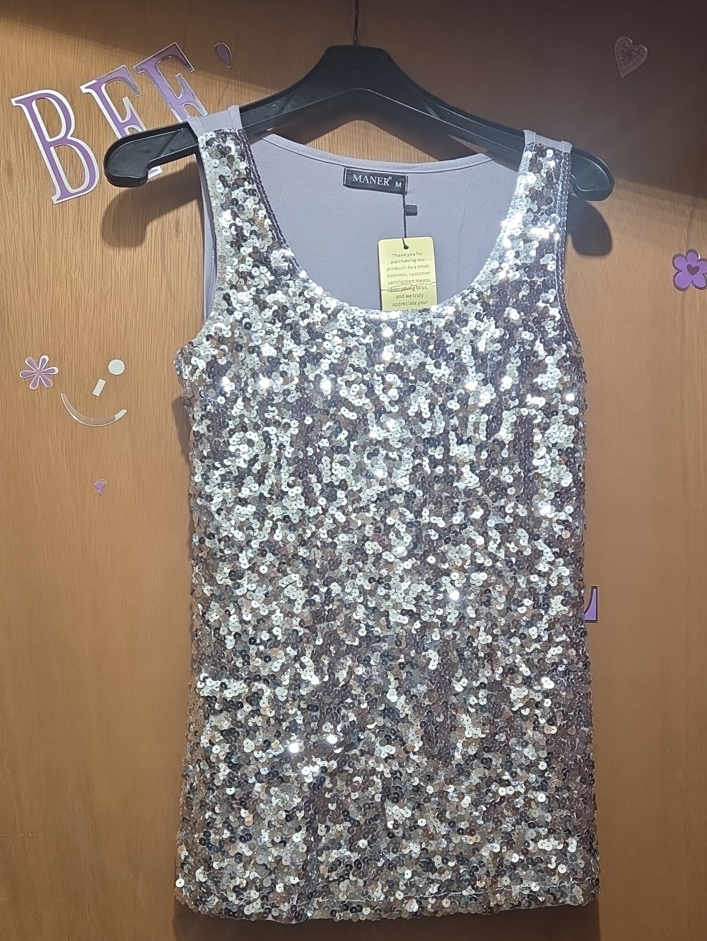 Silver Sequin Sleeveless Party Shirt